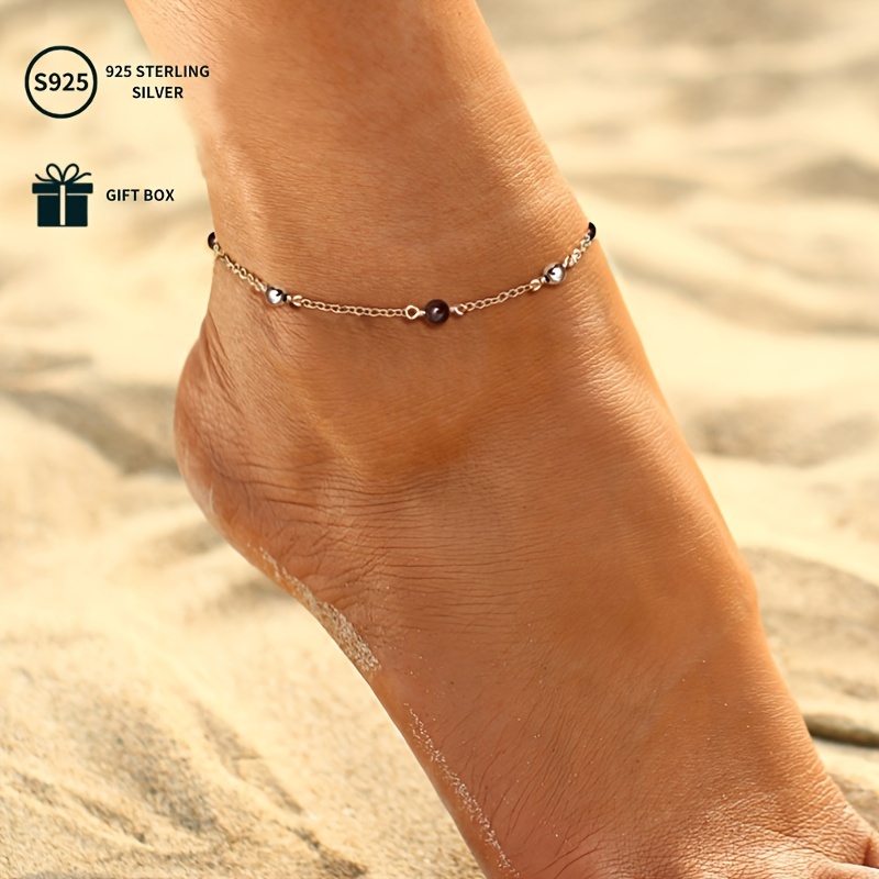 Vintage Style Garnet Anklet with Mixed Beads and Golden Accents